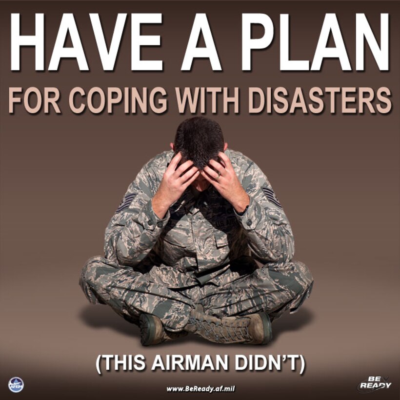 The Air Force "Be Ready Awareness" Campaign is a program to inform AF personnel about the importance of being prepared for disasters and emergencies. Airmen and their families are encouraged to conduct anticipatory actions by preparing a bug-out bag, stocking up on emergency supplies and maintaining essential emergency information to increase the likelihood of survival and decrease the risk of injury when hazardous situations arise. (U.S. Air Force photo by Airman 1st Class Jimmie D. Pike/Released)