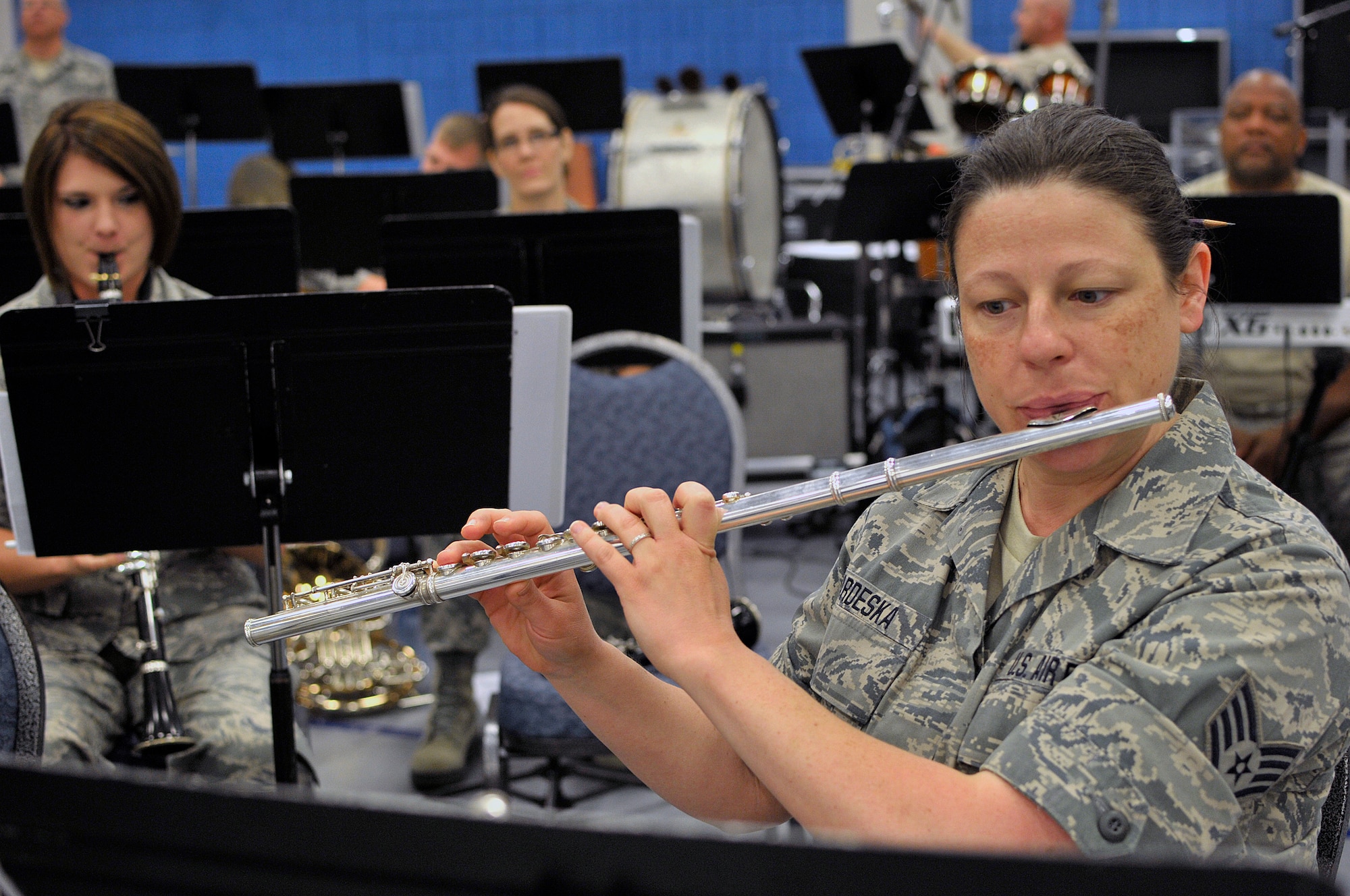 MCGHEE TYSON AIR NATIONAL GUARD BASE, Tenn. - The Air National Guard's foremost 572nd Air Force Band, or "Band of the South" - its 41 musicians - perform their final practice session at the I.G. Brown Training and Education Center's Wilson Hall here May 28, before they kick off a fresh and tuneful, summer 2014 tour. The Band of the South will appear for nearly a dozen, toe-tapping concerts June 28 through July 4, including Virginia Beach, Va., Charleston Harbor, S.C., and Panama City Beach, Fla. (U.S. Air National Guard photo by Master Sgt. Mike R. Smith/Released)