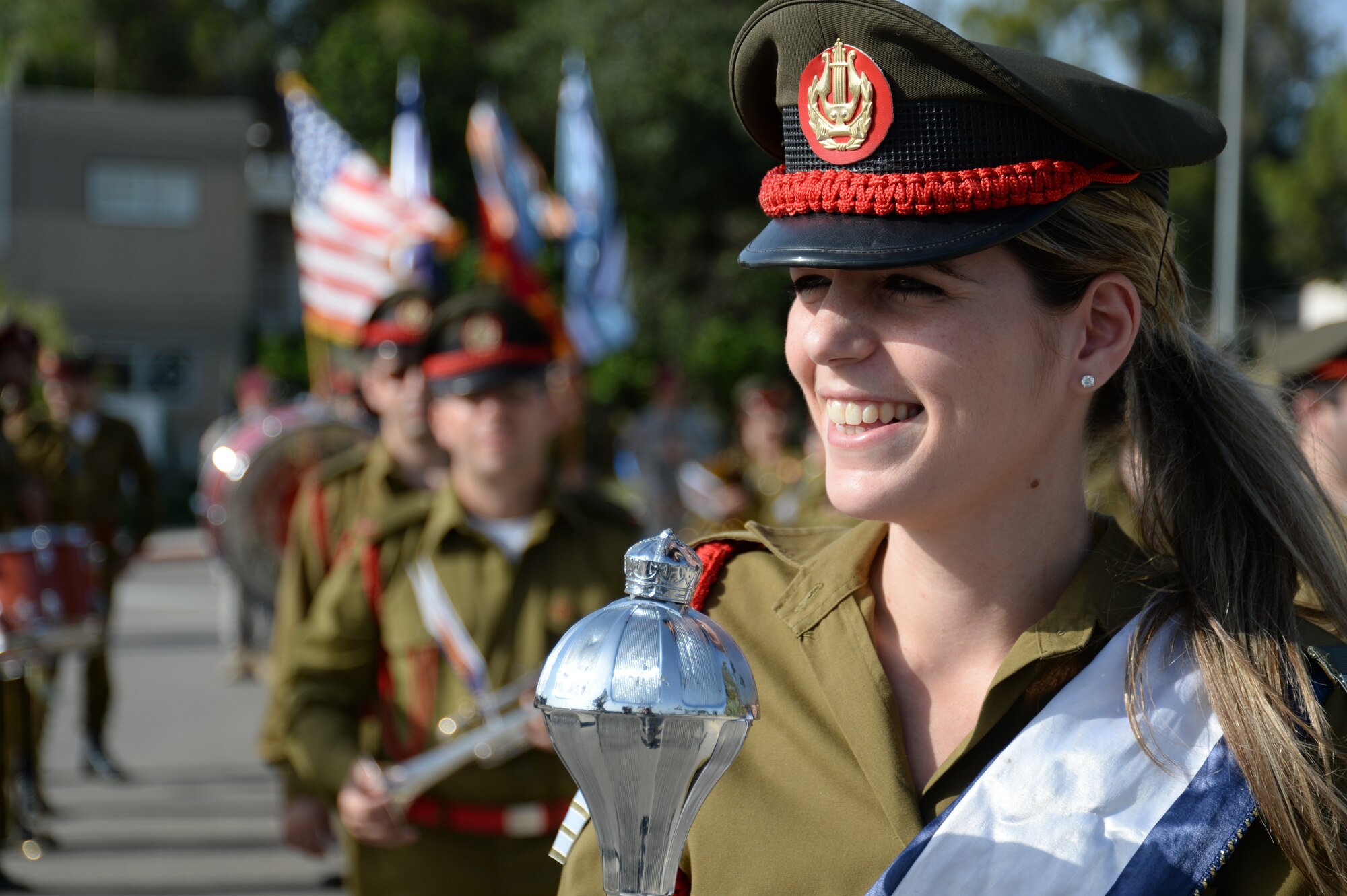 A member of the Israeli Air Force marching band smiles before participating in the closing parade of the bilateral Juniper Cobra 14 exercise at Hatzor Air Base, May 22, 2014. JC14 is an exercise designed to train combined U.S. and Israeli military forces to respond as a combined force to a regional crisis.(U.S. Air Force photo by Staff Sgt. Joe W. McFadden/Released)