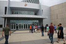 Marines with Combat Logistics Battalion 6, Combat Logistics Regiment 2, 2nd Marine Logistics Group enter the National Museum of the Marine Corps, just outside Marine Corps Base Quantico, Va., May 15, 2014. More than 30 Marine noncommissioned officers from the battalion toured the facility to broaden their understanding of the Marine Corps’ history and tradition of leadership.