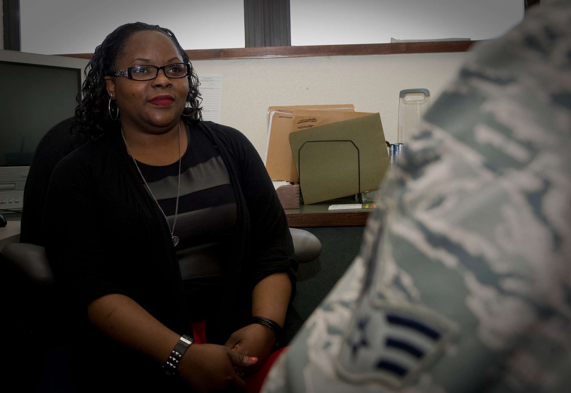Neasie Boggess is the new Domestic Abuse Victim Advocate at Dyess Air Force Base, Texas. As part of the Family Advocacy Program, domestic abuse victim advocates provide 24-hour non-clinical emergent and urgent service to Air Force personnel, their intimate partners or their family members over the age of 18, who are victims of domestic violence. With the exception of mandatory state, federal, and military reporting requirements the advocates provide a private and confidential service to encourage victims in seeking assistance. (U.S. Air Force photo by Staff Sgt. Richard Ebensberger/Released)