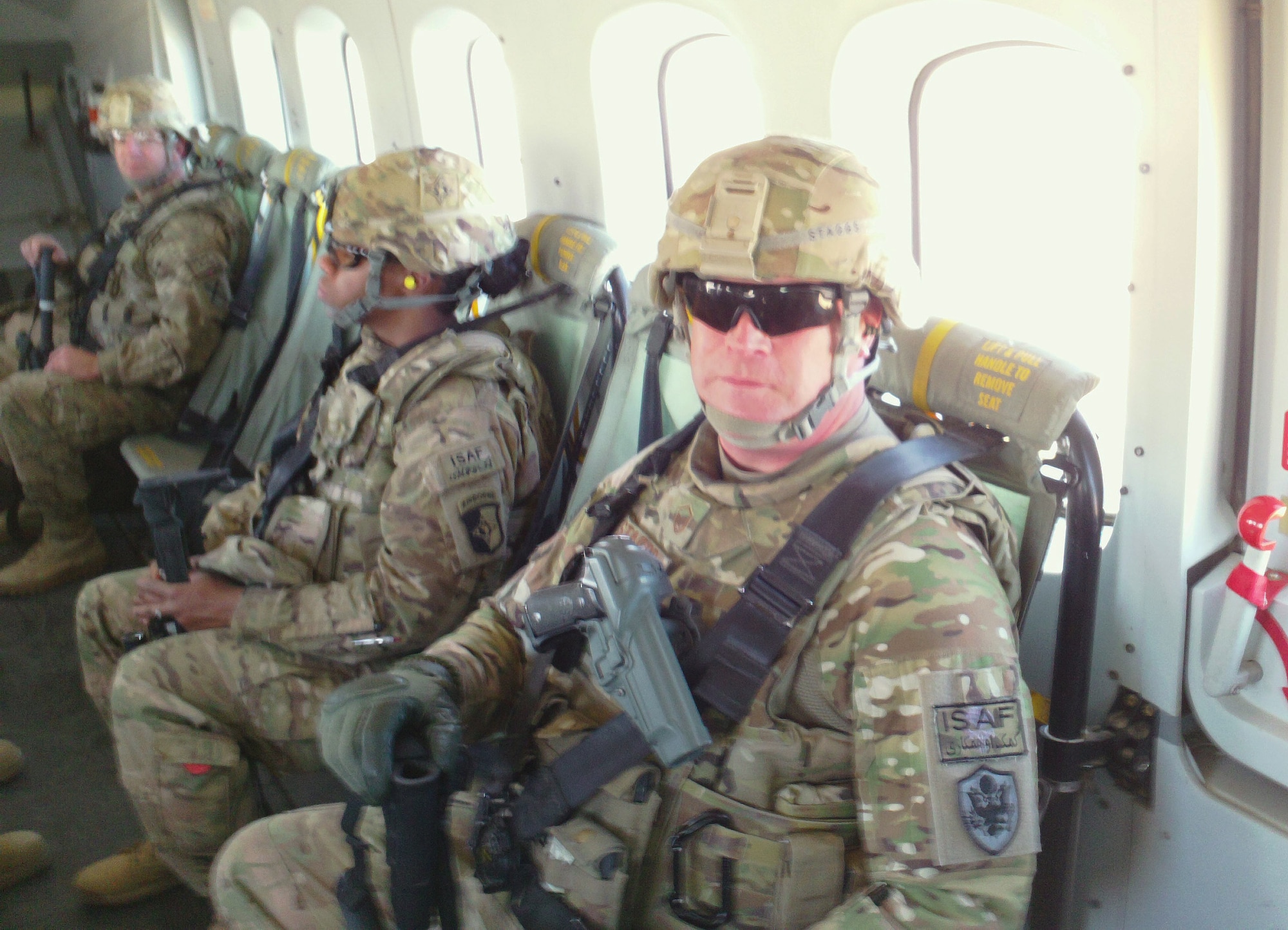 Master Sgt. Michael Staggs aboard one of the many aircraft he traveled on as part of his job for the Defense Contract Management Agency in Afghanistan. (Courtesy photo)