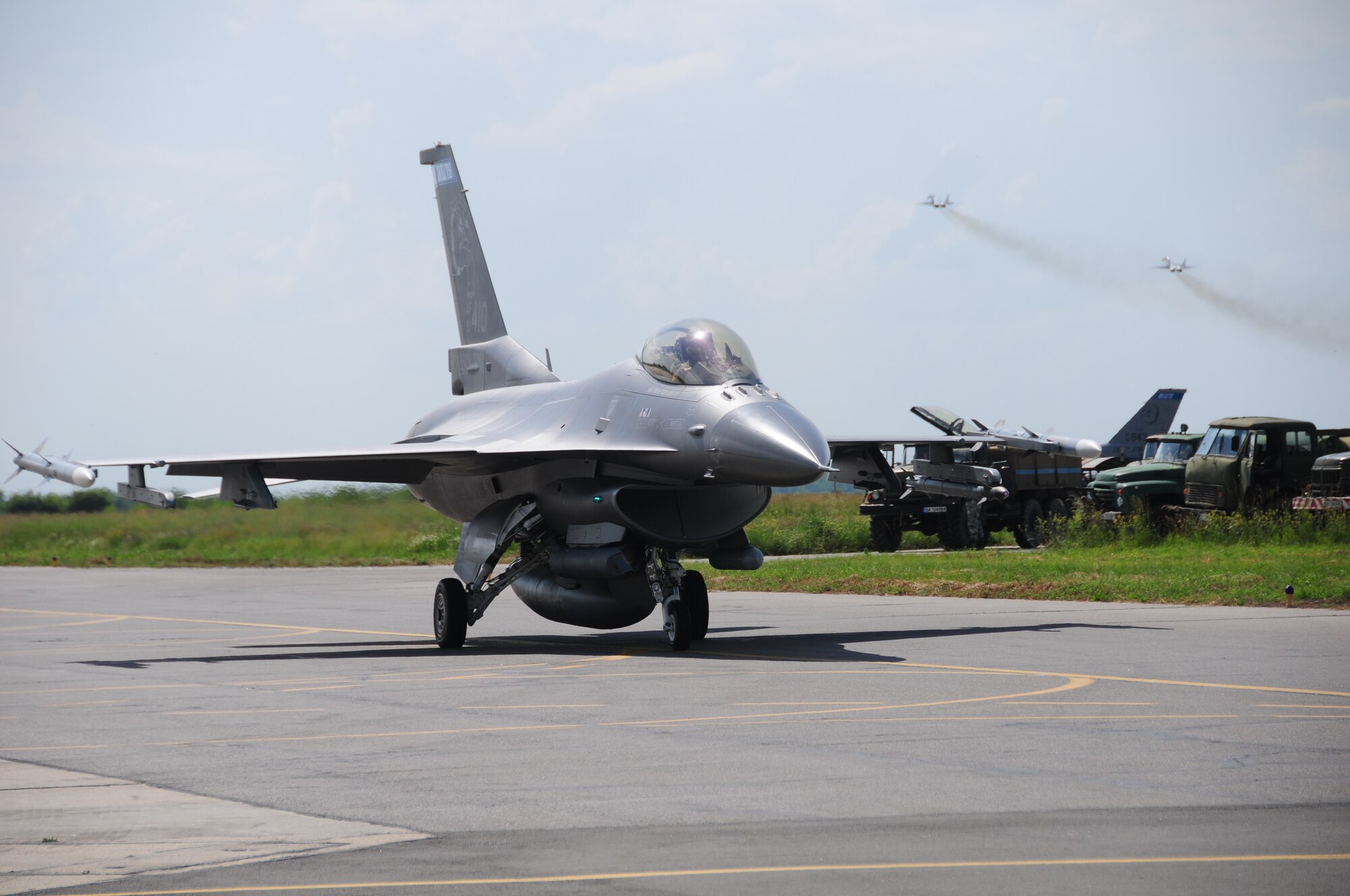 A 148th Fighter Wing, Minnesota Air National Guard F-16 prepares to take flight during Thracian Star 2014. Exercise participants include Bulgaria, Hellenic and Romanian Air Forces, along with the Minnesota and Tennessee Air National Guard. (U.S. Air Force photo/ Capt. Jodi Kiminski)