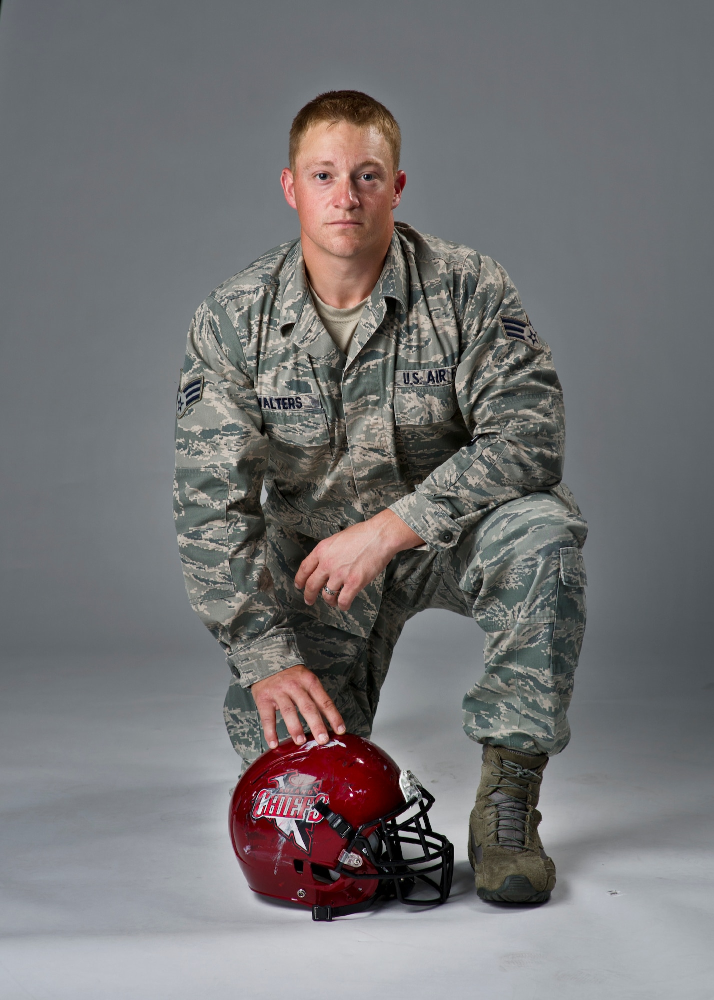 Senior Airman Cody Walters, 60th Medical Support Squadron medical logistics technician, is an Airman that plays for a AAA minor league football team in the local community. Walters serves as the Solano Chiefs leading tackler and defensive captain. (U.S. Air Force photo/T.C. Perkins Jr.)