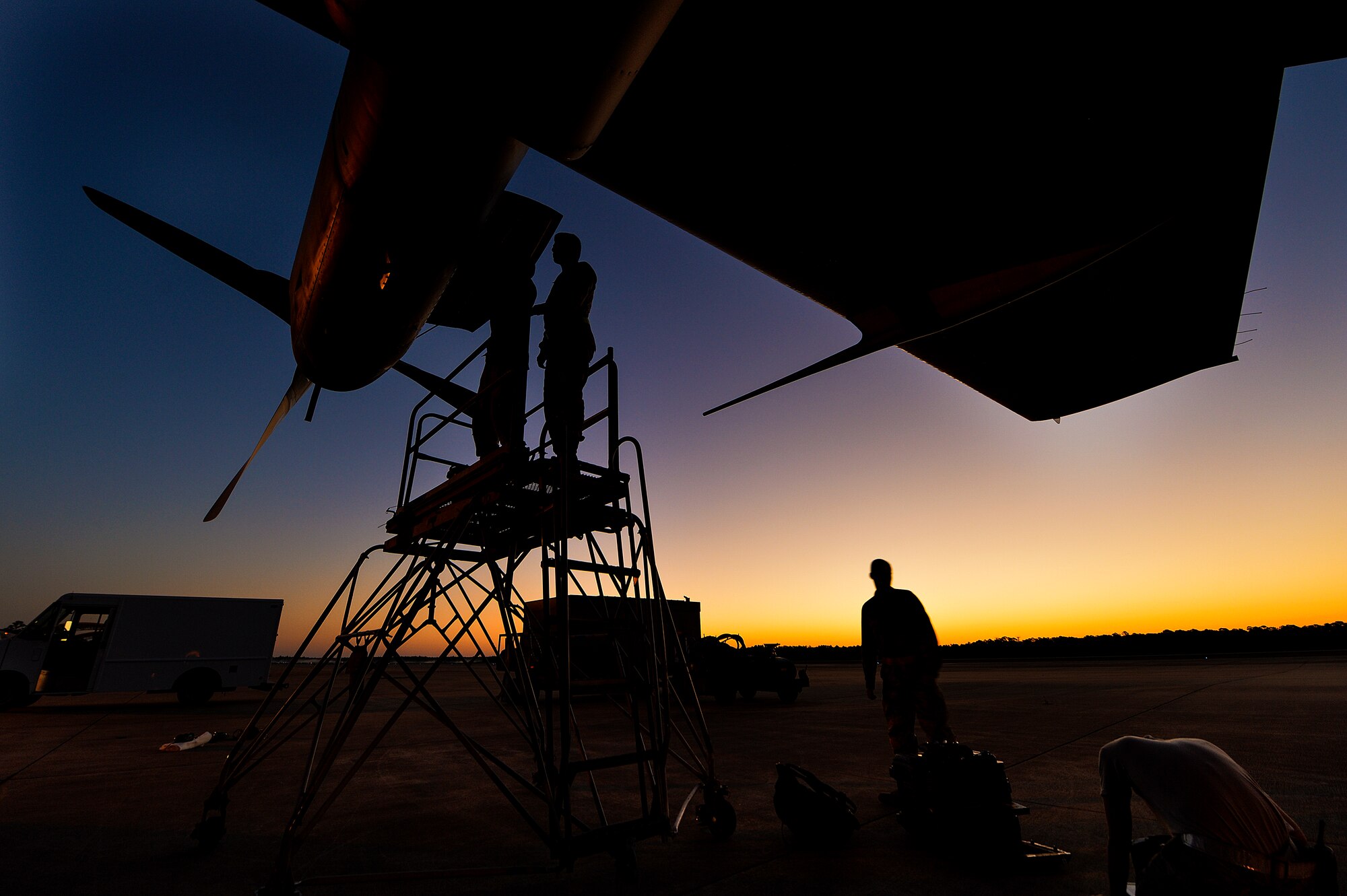 Airmen from the 4th Aircraft Maintenance Unit, conduct maintenance on an AC-130U Spooky Gunship at Hurlburt Field, Fla., May 16, 2014. The Spooky is equipped with side-firing weapons, sophisticated sensors and navigation to provide firepower during extended combat periods. (U.S. Air Force photo/Senior Airman Christopher Callaway) 