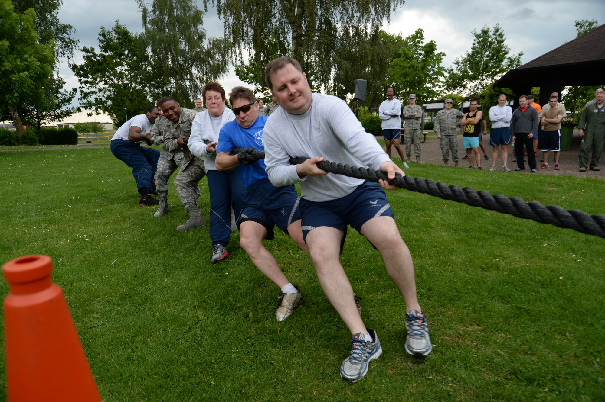U.S. Air Force Airmen from the 52nd Medical Group compete in the leadership tug-of-war during wing sports day May 29, 2014, at Spangdahlem Air Base, Germany. The 52nd MDG took home first-place in the competition. (U.S. Air Force photo by Staff Sgt. Joe W. McFadden/Released)