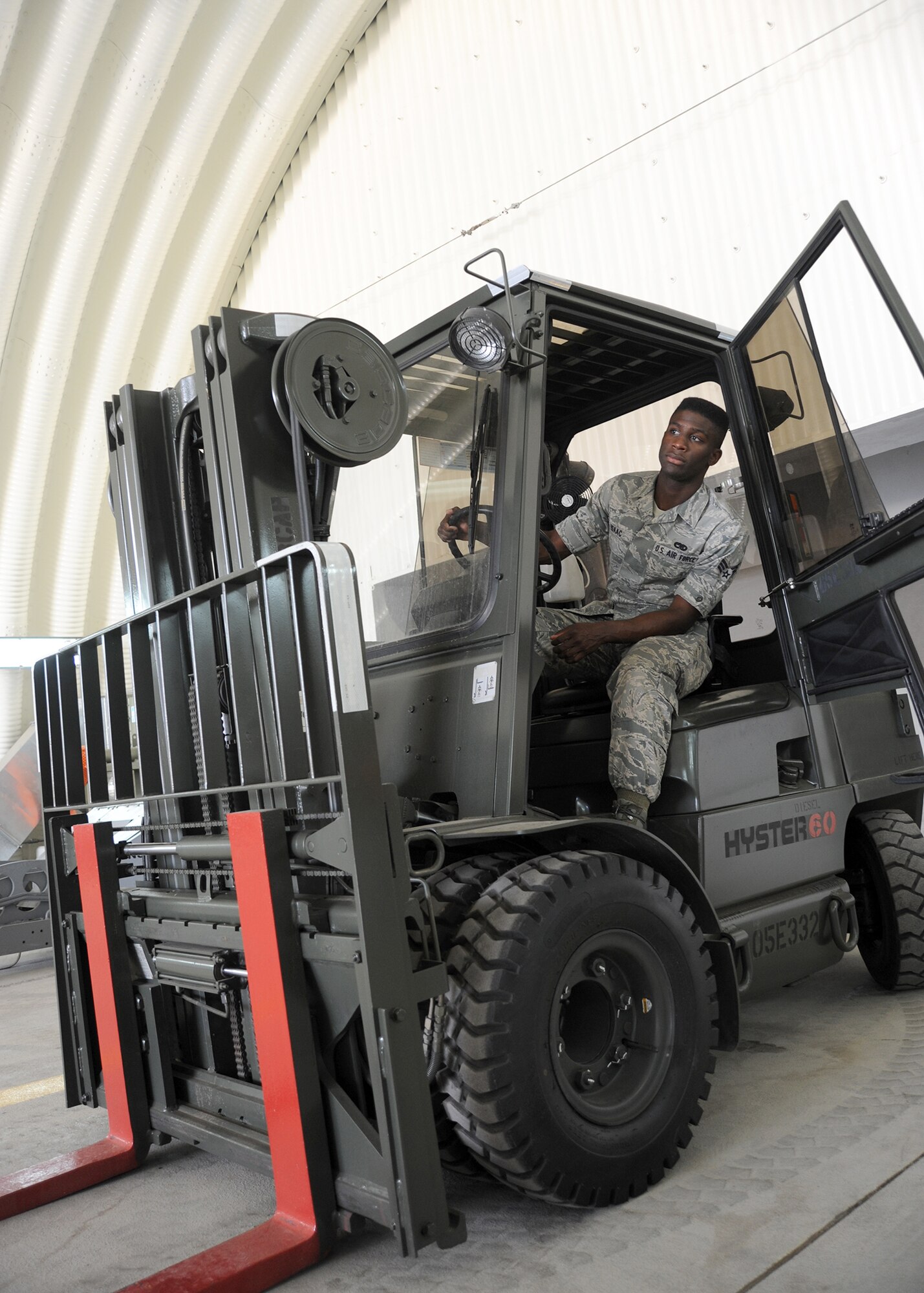 INCIRLIK AIR BASE, Turkey -- Senior Airman Cameron Isaac, 39th Maintenance Squadron weapons maintenance team member, trains on forklift operation procedures May 21, 2014, Incirlik Air Base, Turkey.  Isaac was recognized as Air Force Global Strike Command’s Munitions Technician of the Year for 2013 for his outstanding job performance. (U.S. Air Force photo by Staff Sgt. Veronica Pierce)
