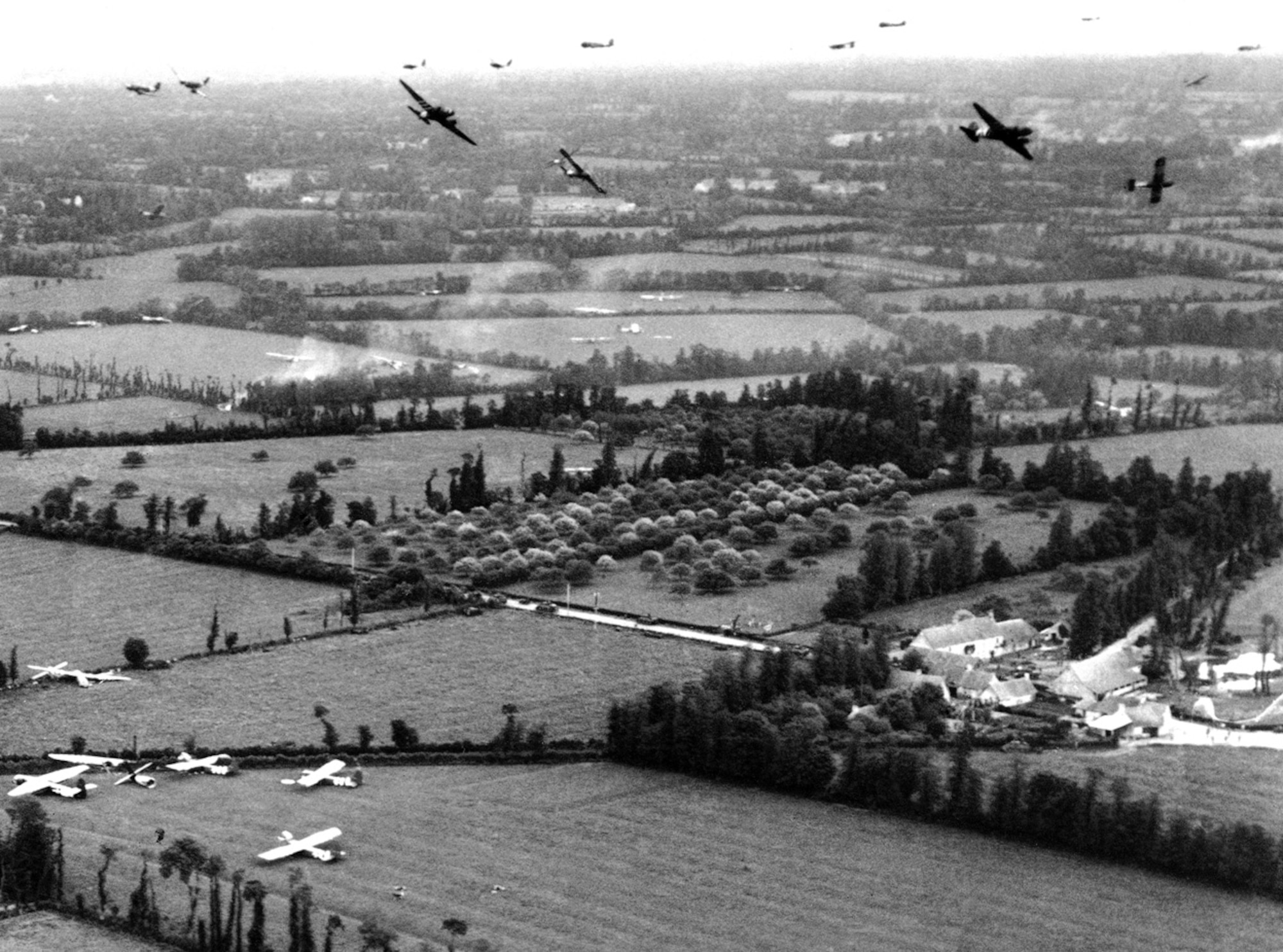 Allied air forces perform close air support over the battle field, similar ot the support they played on D-Day. (DoD Photo)