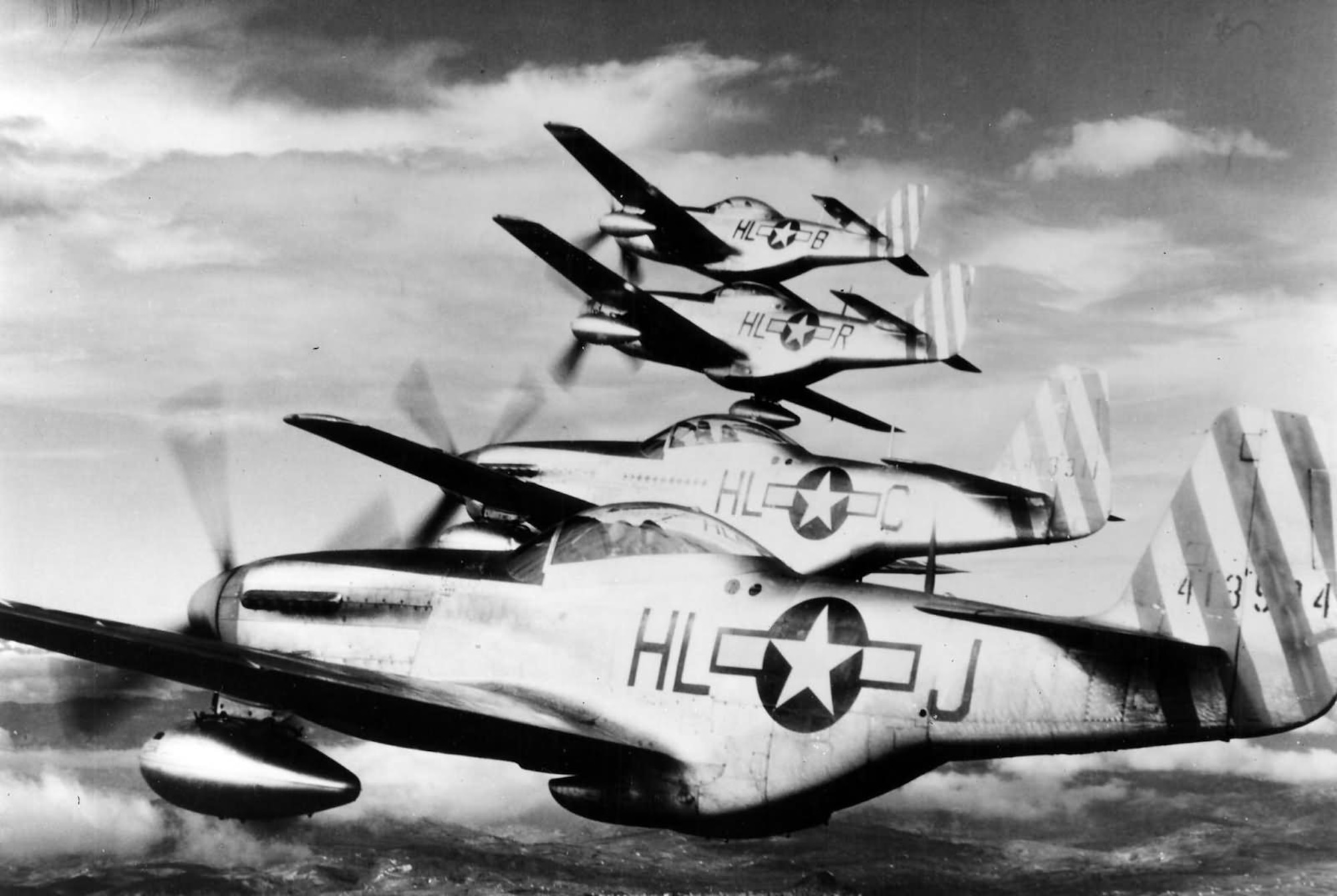 The sleek, highly maneuverable P-51 proved ideal for long range escort missions and an equal match to the Luftwaffe’s fighters. Pilots who flew it praised its maneuverability and visibility during close order engagements with enemy fighters. (Department of Defense photo)