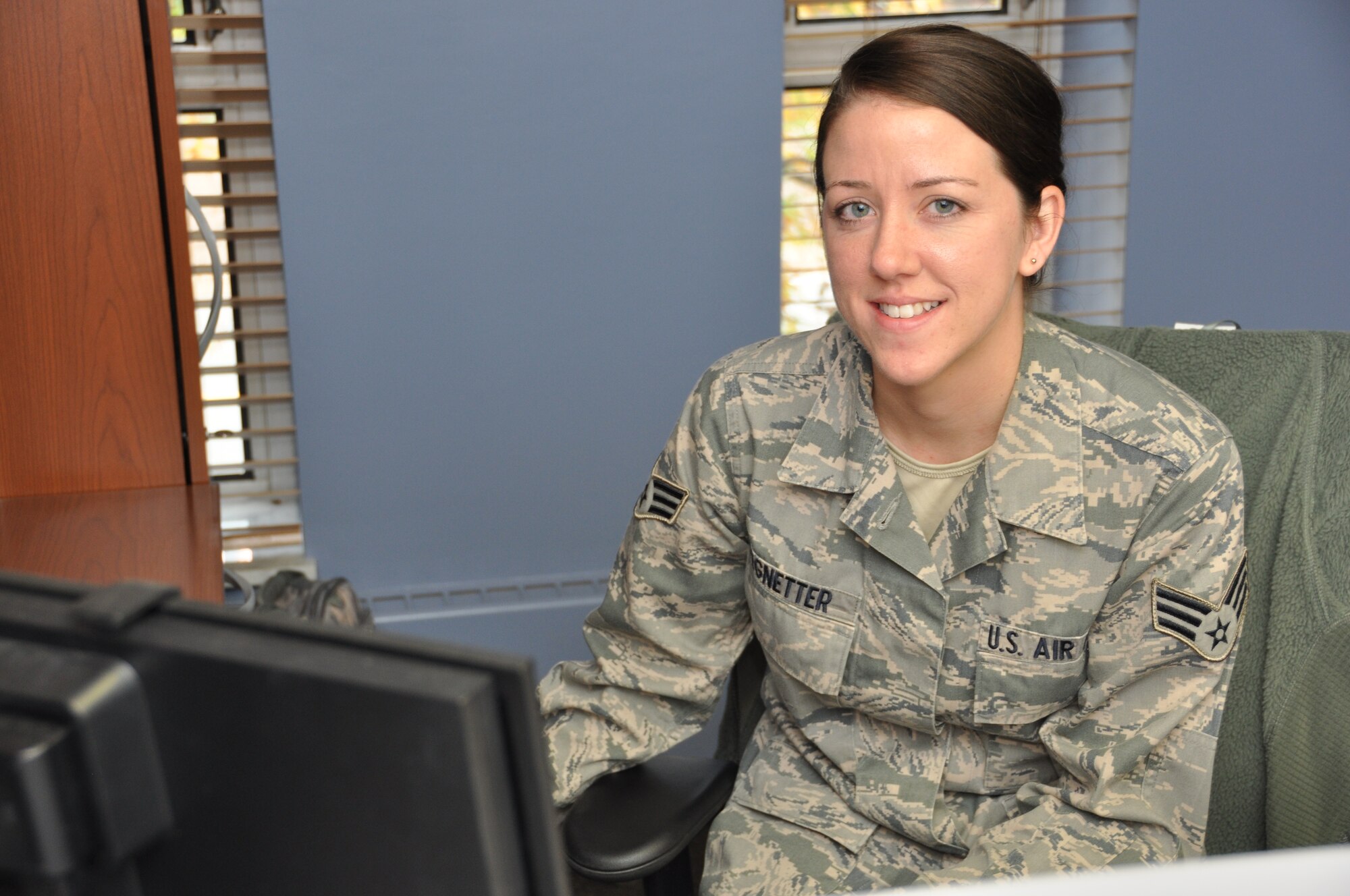 Senior Airman Gretchen Pegnetter has been a personnel specialist with the 911th Operations Support Squadron at the Pittsburgh International Airport Air Reserve Station since 2011. She joined because she wanted to serve her country in some way and the Air Force Reserve fit into her lifestyle at the time. She enjoys seeing and understanding each operations group Airman’s integral part in accomplishing the mission. (U.S. Air Force photo by Senior Airman Marjorie A. Bowlden)