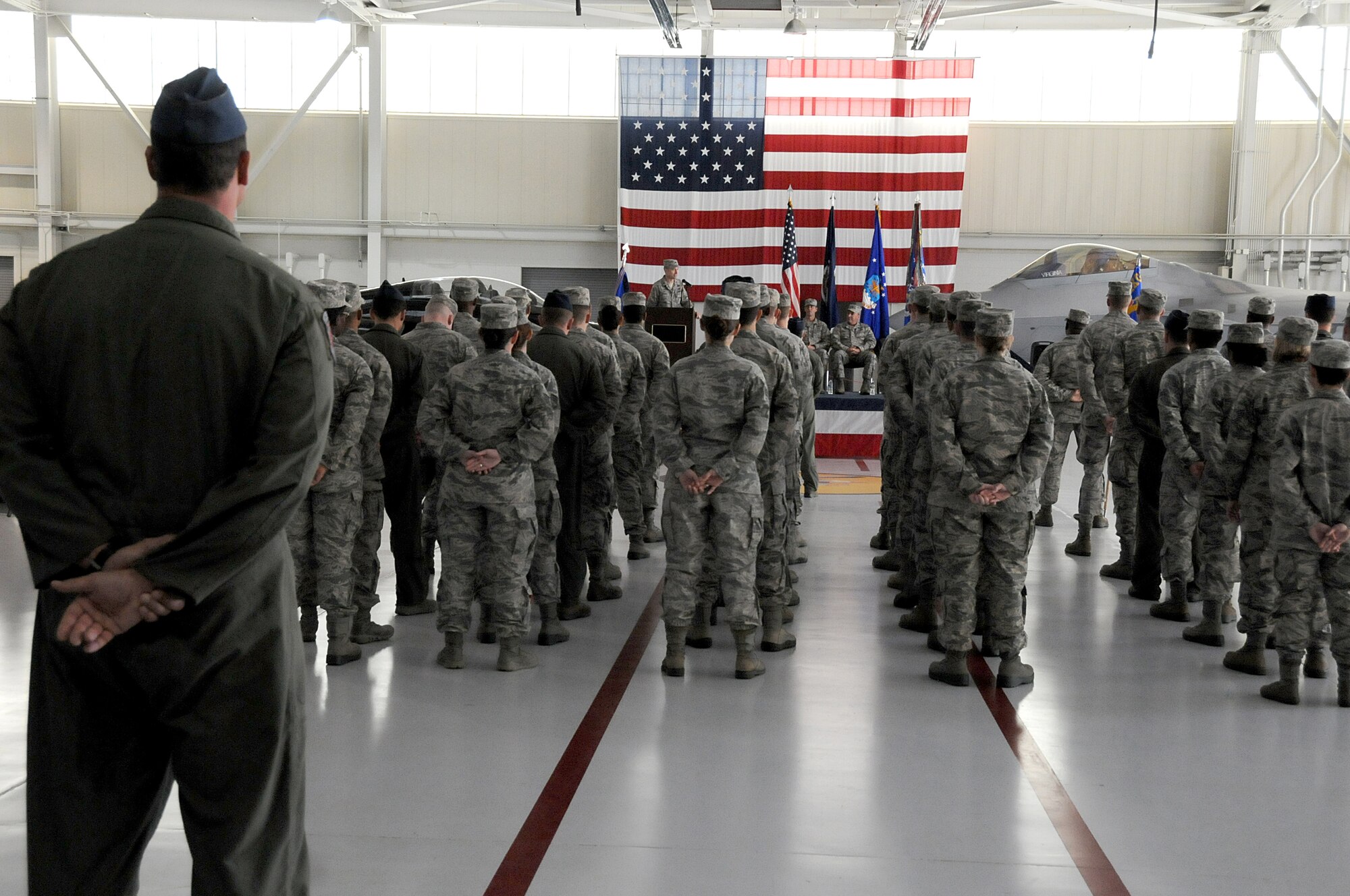 The 192nd Fighter Wing held a joint change of command ceremony for the 192nd FW Maintenance Squadron and the 192nd FW Operations Group, here on October 19, 2014. Lt. Col. Thomas P. McAtee assumed command of the 192nd Operations Group from Col. William J. Butz.  Butz was recently appointed as the Air Operations director at Joint Force Headquarters, Virginia Air National Guard.  Lt. Col. Frank J. Lobash assumed command of the 192nd Maintenance Squadron from McAtee. (U.S. Air National Guard photo by Master Sgt. Carlos J. Claudio/Released)