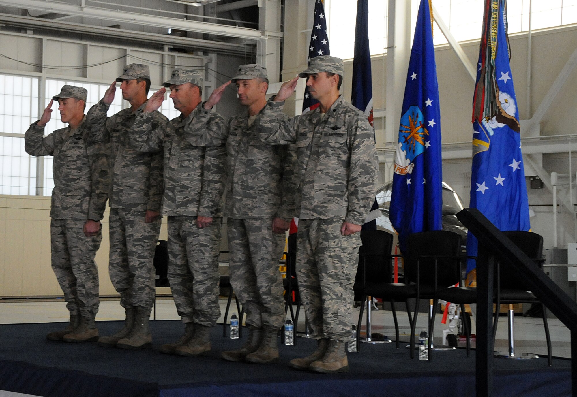 The 192nd Fighter Wing held a joint change of command ceremony for the 192nd FW Maintenance Squadron and the 192nd FW Operations Group, here on October 19, 2014. Lt. Col. Thomas P. McAtee assumed command of the 192nd Operations Group from Col. William J. Butz.  Butz was recently appointed as the Air Operations director at Joint Force Headquarters, Virginia Air National Guard.  Lt. Col. Frank J. Lobash assumed command of the 192nd Maintenance Squadron from McAtee. (U.S. Air National Guard photo by Master Sgt. Carlos J. Claudio/Released)