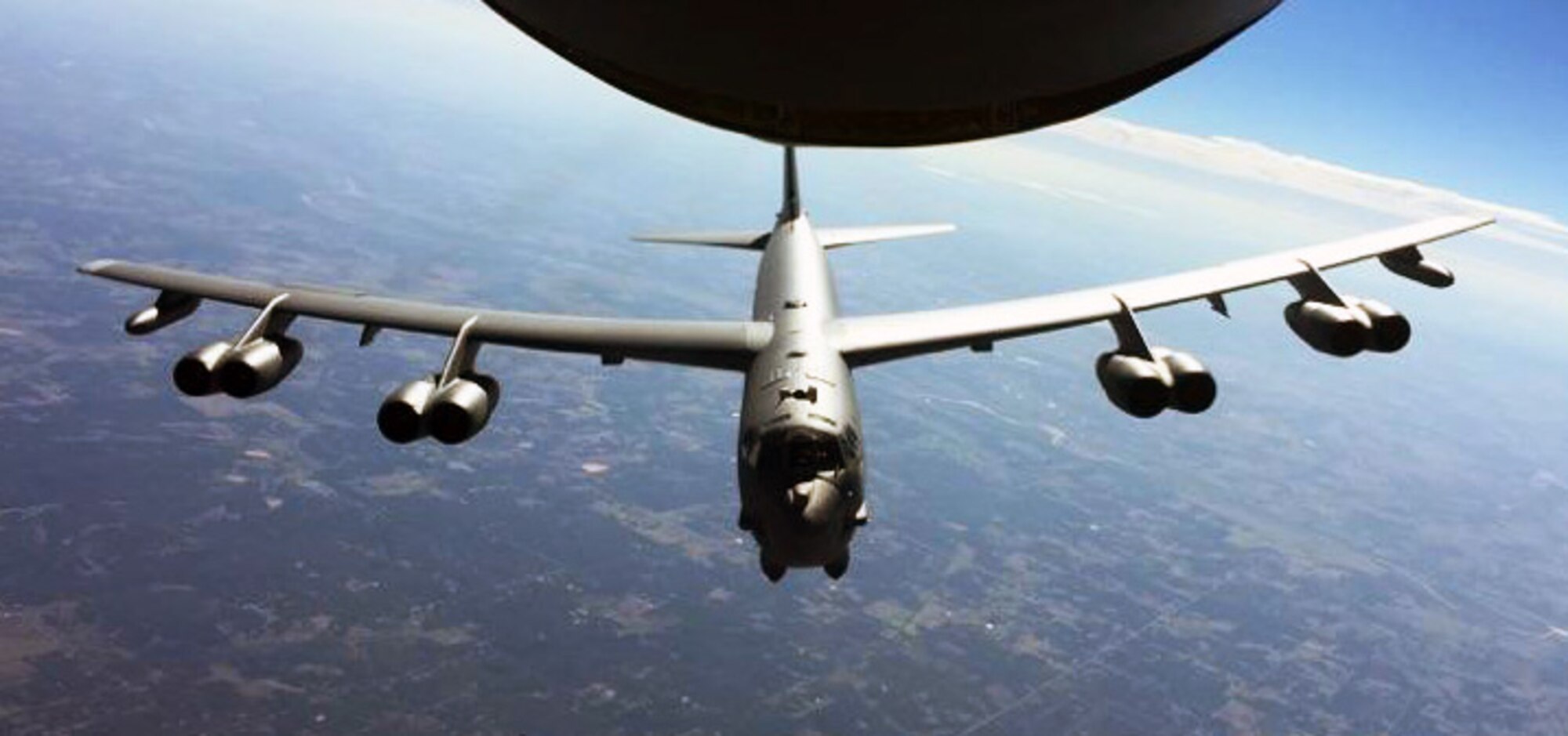 A B-52 Stratofortress from Barksdale Air Force Base, La., trails behind a KC-135 Stratotanker from McConnell Air Force Base, Kan., during an air refueling training exercise, Nov. 1, 2014. The KC-135 was operated by an aircrew made up of Air Force Reservists from the 931st Air Refueling Group at McConnell. The KC-135 serves as the core of the Air Force’s air refueling fleet and has performing in this role for more than 50 years. (U.S. Air Force photos by Senior Master Sgt. Ray Lewis)