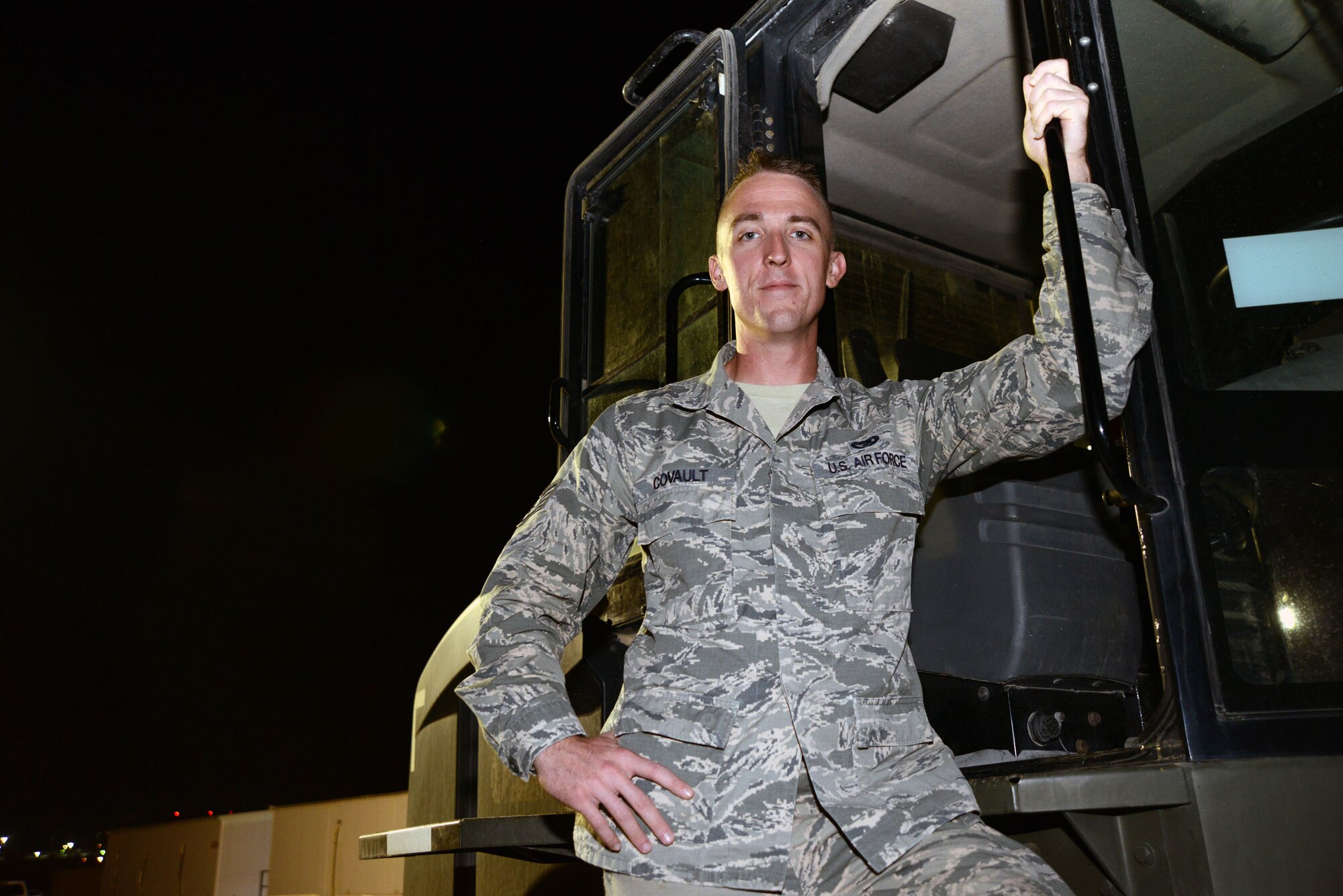 This week's Rock Solid Warrior Staff Sgt. Matthew Covault. He is an air transportation craftsman with the 386th Expeditionary Logistics Readiness Squadron. The Rowlett, Texas native is deployed from the 305th Aerial Port  Squadron, McGuire Air Force Base, N.J. (U.S. Air Force photo by Tech. Sgt. Jared Marquis) 