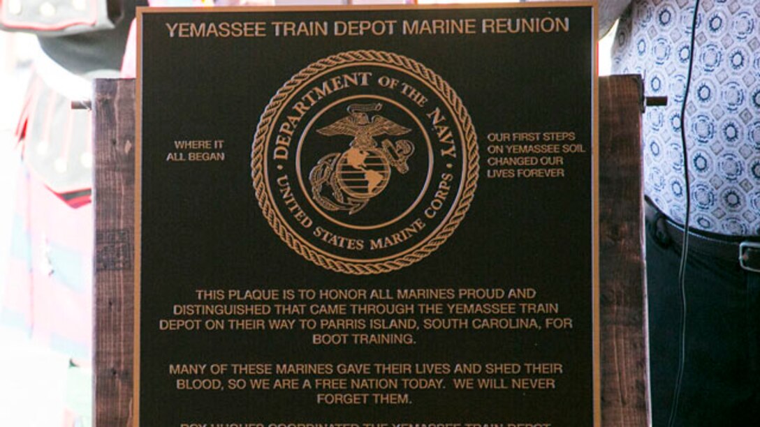 Marines, veterans and their families gathered at the Yemassee train station for the 2nd Annual Yemassee Train Depot Reunion Oct. 16. Yemassee was the first stop for eager recruits seeking to earn the title United States Marine before reaching Marine Corps Recruit Depot Parris Island from 1915 to 1965. Many Marines that fought in wars and conflicts spanning WWI through Vietnam began their transformation at the train station.