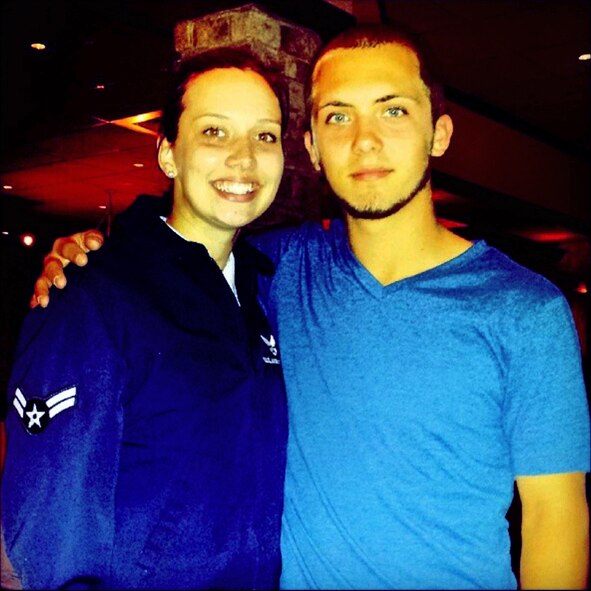 Airman 1st Class Jessica Smith and her brother, Zach Watson, pose for a picture in San Antonio, Texas, Jan. 31, 2014. After completing basic training, Smith's family visited to celebrate the graduation. (Courtesy photo)