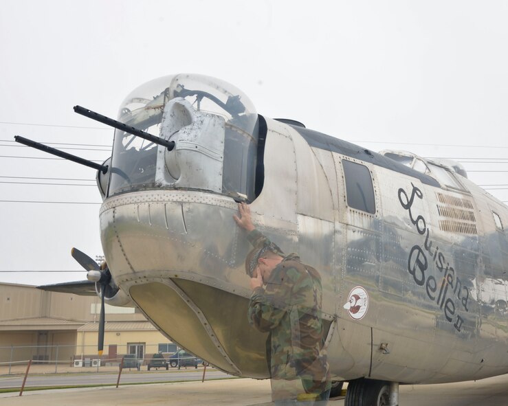 A mysterious figure pauses alongside one of the static displays at the Barksdale Global Power museum on Barksdale Air Force Base, La. For a base with a long history such as Barksdale, 80 years young, it has given way to numerous stories and spooky feelings as if we are not alone in the darkness of night. (U.S. Air Force photo illustration/Airman 1st Class Mozer O. Da Cunha)