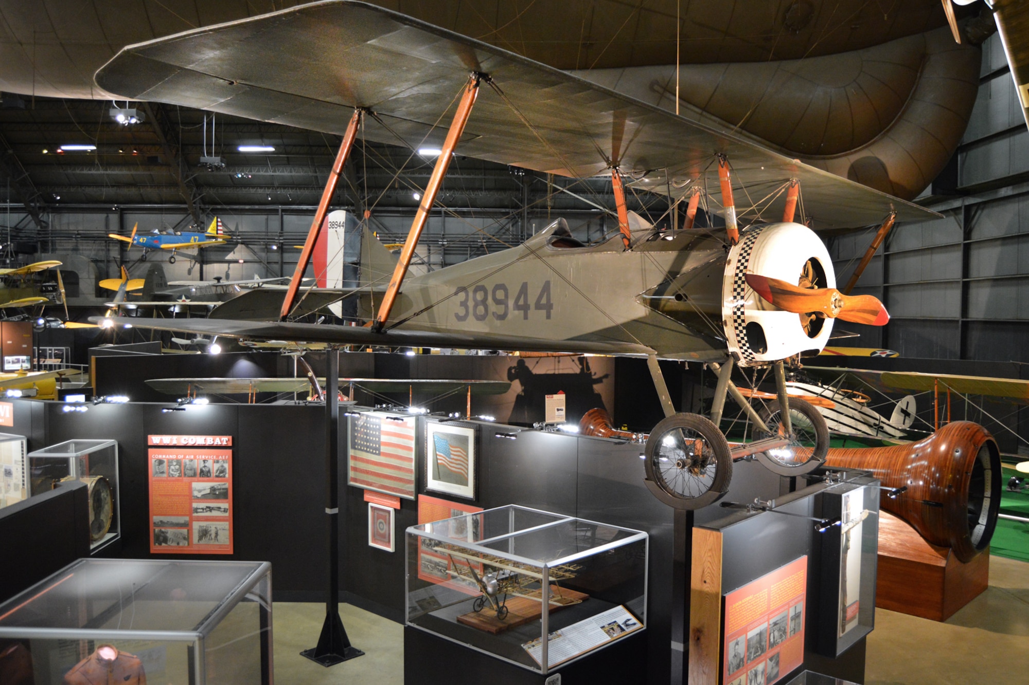 DAYTON, Ohio -- Aircraft model of a Thomas-Morse S4C Scout trainer on display in the museum's Early Years Gallery. Model maker Don Gentry of Indianapolis, Ind., was inspired to create this by the museum's real Scout aircraft. (U.S. Air Force photo) 
