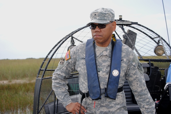 Brig. Gen. C. David Turner, commanding general of the USACE South Atlantic Division, takes a tour of the Everglades via airboat during his recent visit to south Florida.