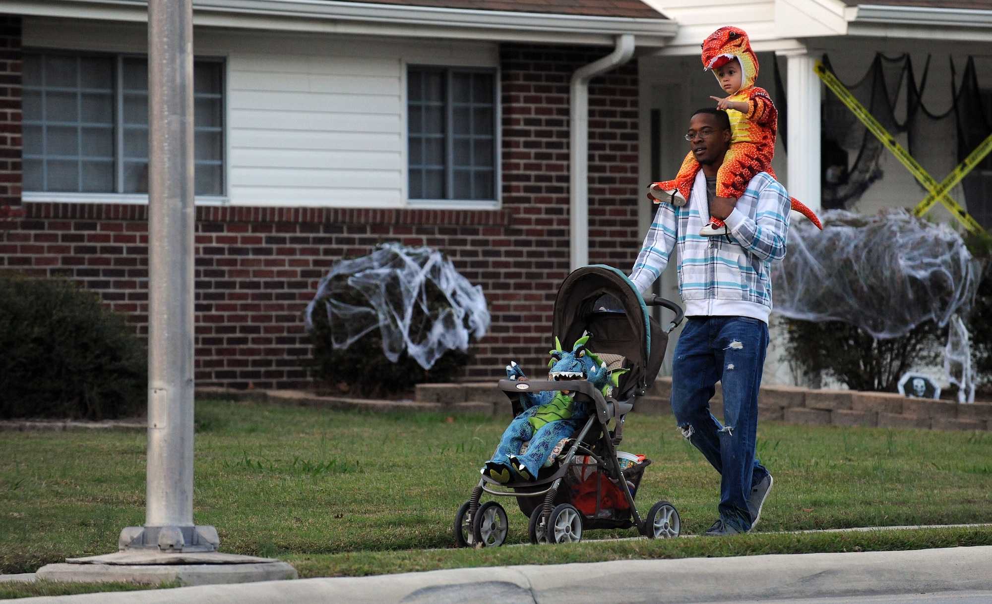 Members of Team Seymour do some trick-or-treating at Seymour Johnson Air Force Base, North Carolina, Oct. 31. (U.S. Air Force photo/Airman 1st Class Aaron Jenne)