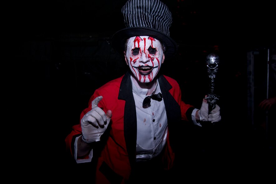 A character spooks attendees at the 34th Annual Moody Air Force Base Haunted House Nov. 1, 2014, in Valdosta, Ga. The haunted house sold more than 9,000 tickets last year. (U.S. Air Force photo by Senior Airman Sandra Marrero/Released)
