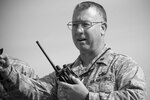 New Jersey Air National Guard Lt. Col. John Fogarty oversees a hazardous waste containment exercise at Atlantic City Air National Guard Base, N.J., on Nov. 4, 2014. 