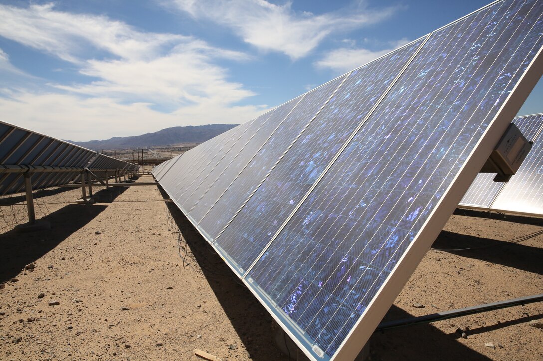 Several 1.2 megawatt, photovoltaic arrays are located in several areas aboard the Combat Center. These solar panels collect energy which is stored in a battery storage system.
