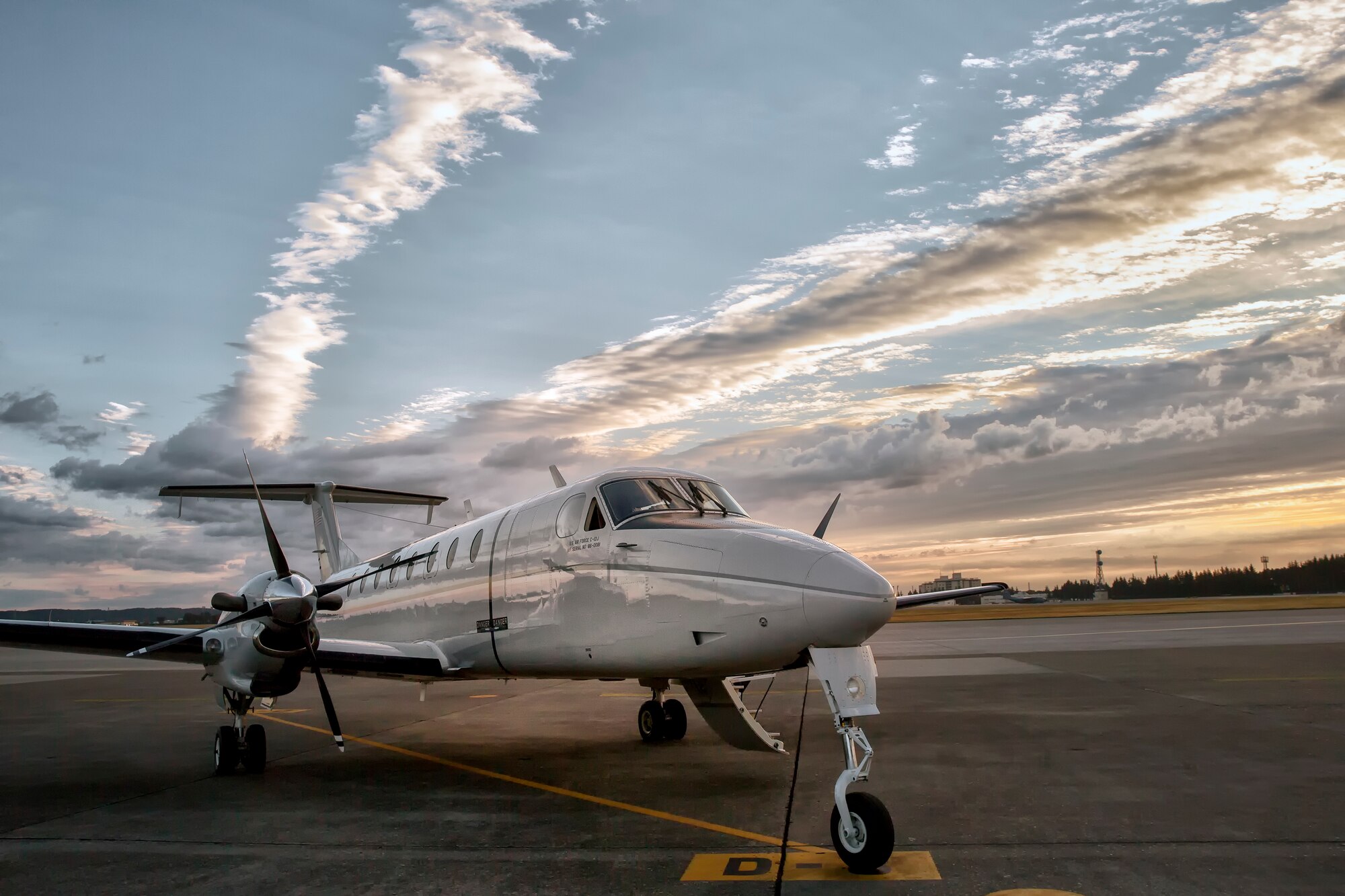 A C-12 Huron with the 459th Airlift Squadron parks at Yokota Air Base, Japan, Nov. 3, 2014. Members of the 459 AS participated in the annual Japan Air Self-Defense Force Iruma Air Show, Nov. 3, 2014. (U.S. Air Force photo by Osakabe Yasuo/Released)