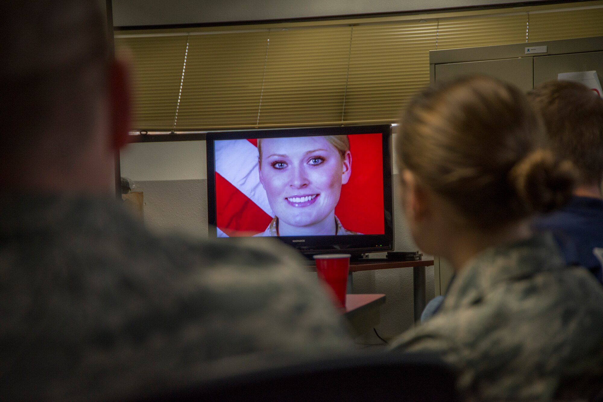 Integrated Delivery System members and victim advocates watch, “The Invisible War,” Oct. 31, 2014, at Mountain Home Air Force Base, Idaho. After watching the controversial video about sexual assault in the military, the members had a thought-provoking discussion on the subject. (U.S. Air Force photo by Staff Sgt. Roy Lynch III/RELEASED)