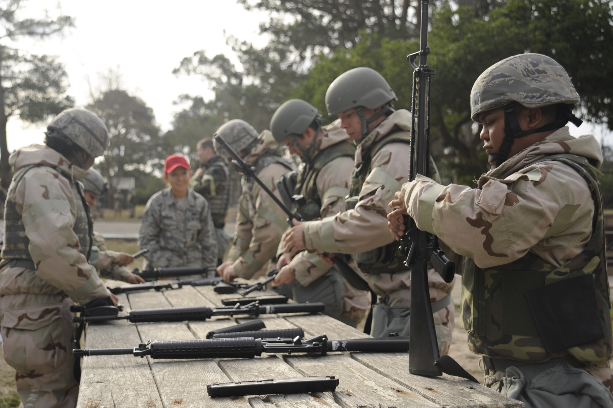 Airmen practice weapons skills training Oct. 31, 2014, Vandenberg Air Force Base, Calif. The evaluation was one of the components of a two-week readiness inspection. (U.S. Air Force photo by Airman 1st Class Ian Dudley/Released)
