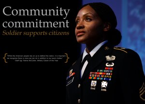 U.S. Army Staff Sgt. Retina McCarter, 93rd Signal Brigade Headquarters and Headquarters Company information assurance noncommissioned officer, received the Military Citizen of the Year award, and she was inducted into the exclusive Sergeant Audie Murphy Club. She believes interacting with other Soldiers and those in the community is the best way to learn and grow, and by being a stalwart NCO to her Soldiers and an active volunteer within the community, she can grow alongside them. (U.S. Air Force photo by Senior Airman Austin Harvill/Released)