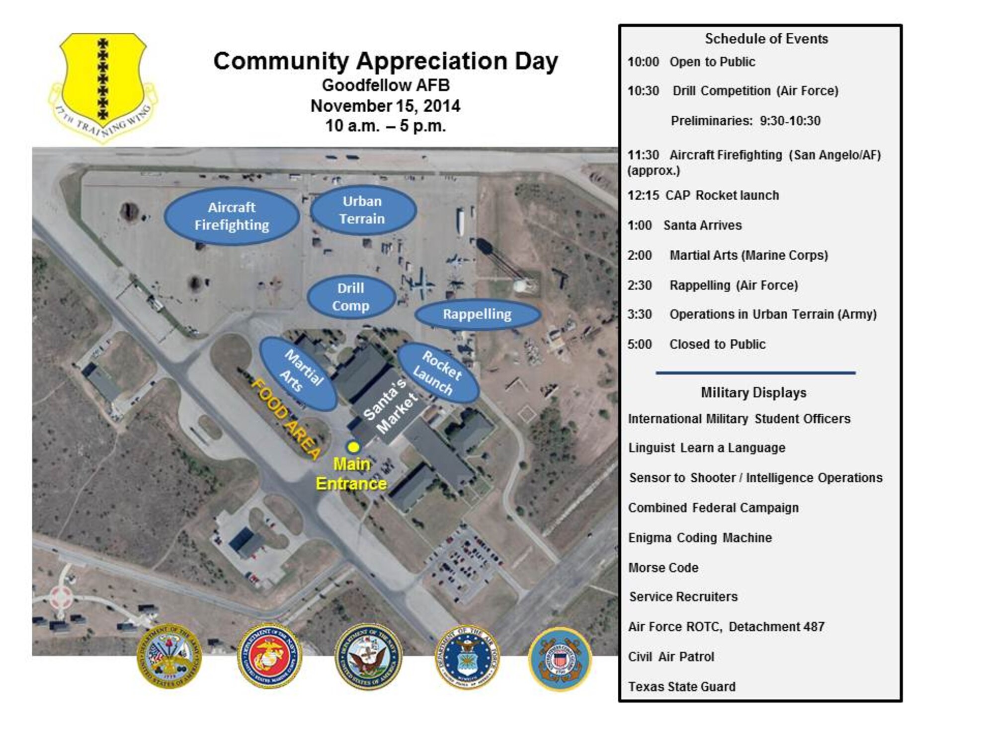 GOODFELLOW AIR FORCE BASE, Texas -- Goodfellow is hosting the 6th Annual Goodfellow Community Appreciation Day and 34th Annual Santa's Market at the high bay Nov. 15, 10 a.m. to 5 p.m. (Courtesy photo)