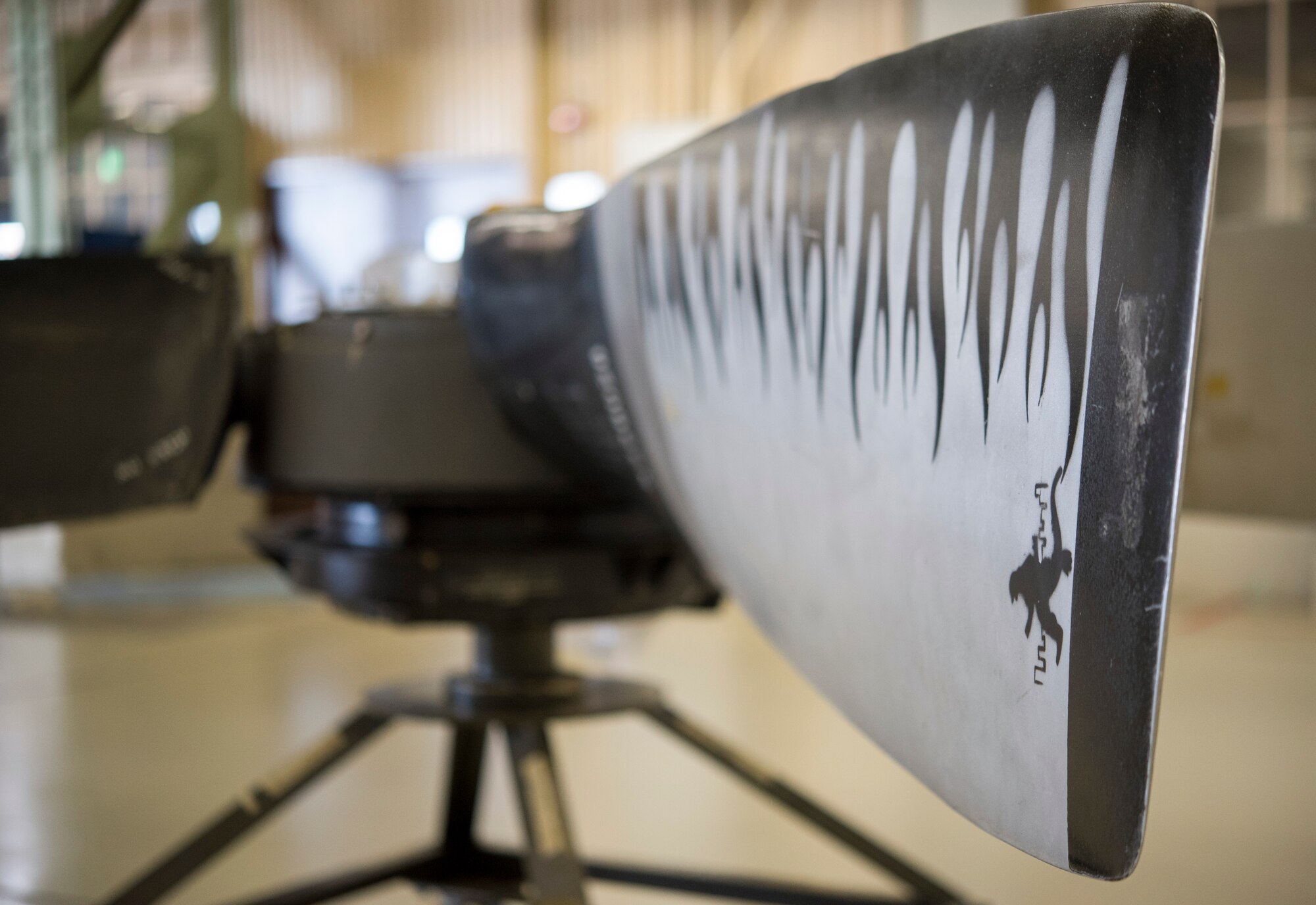 A C-130 propeller system with a Godzilla design sits on a stand at the 374th Maintenance Squadron aerospace propulsion flight hangar at Yokota Air Base, Japan, Oct. 29, 2014. In addition to providing support for both Yokota and Kadena, the propulsion flight provides engine and propeller support to all active duty, guard and reserve C-130s that are tasked within their area of responsibility. (U.S. Air Force photo by Senior Airman Michael Washburn/Released)