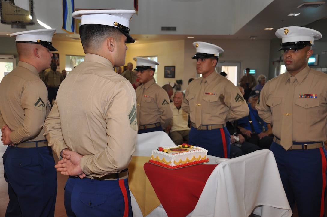 239th Marine Corps Birthday cake cutting ceremony was held at the Veterans Home of California in Barstow on November 5, 2014.
The cake was presented to the oldest and youngest Marine present.
