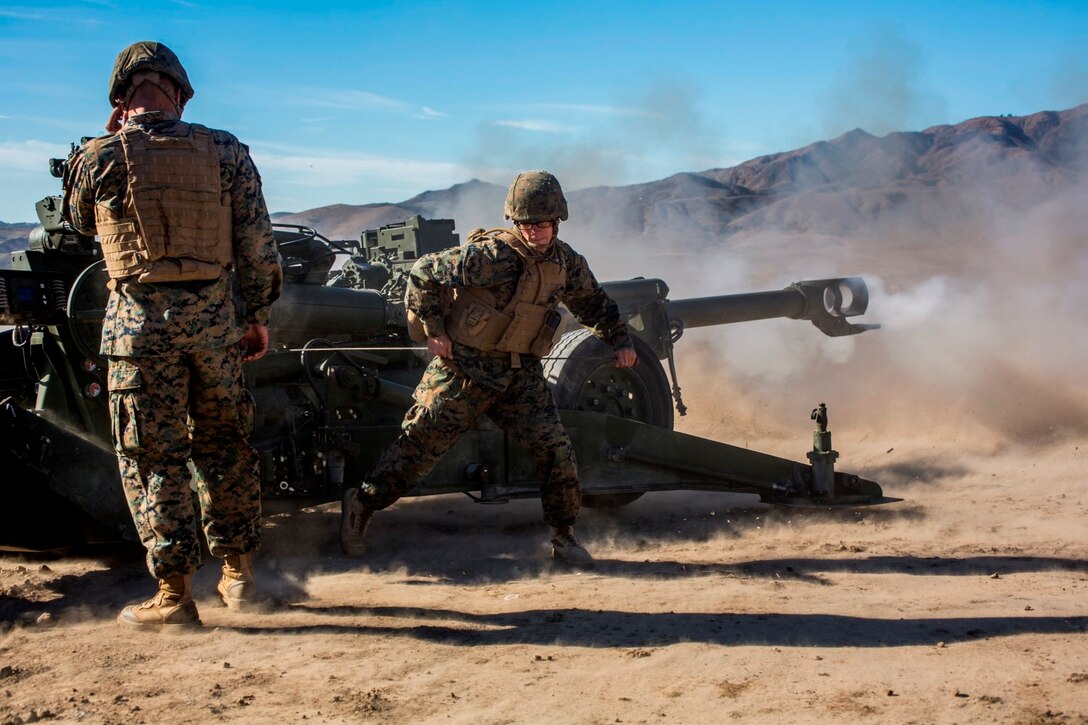 Marines with Battery B, 1st Battalion, 11th Marine Regiment, conduct a direct fire exercise aboard Marine Corps Base Camp Pendleton, Calif., Nov. 3, 2014. The training re-established specific close-quarters firing skills with the Marines, ensuring successful future combat operations.