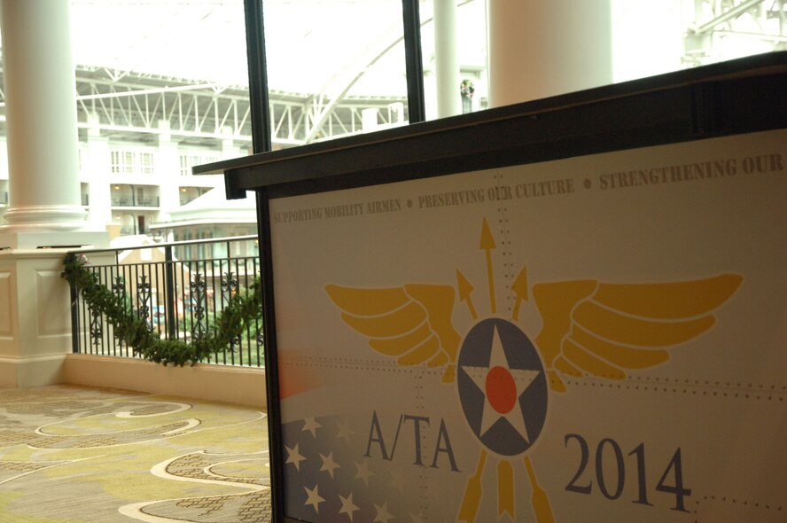 2014 Airlift/Tanker Association sign below the registration counter at the Gaylord Opryland Resort & Convention Center in Nashville, TN. The three-day convention provided several seminars with ranging topics that were relevant to the air mobility mission.  (U.S. Air Force photo/2nd Lt. James Fisher).