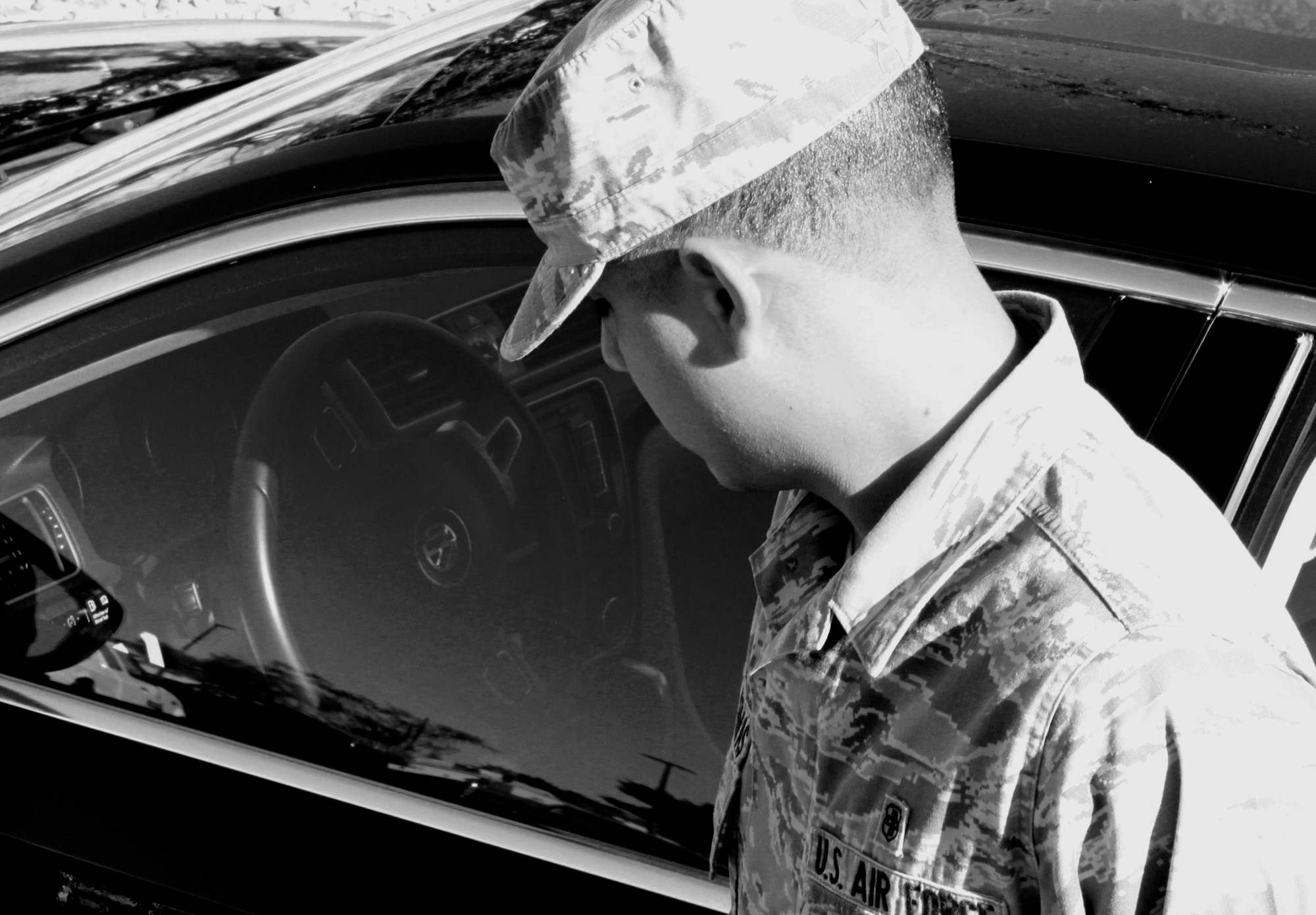 Airman First Class Prado Cuevas tells his fellow Airmen to "Think before you drink." He wants others to learn from his mistake. (U.S. Air Force Photo by Meredith Mingledorff/Released) 