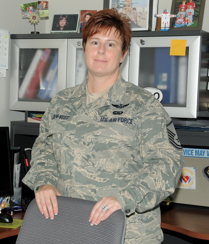 WRIGHT-PATTERSON AIR FORCE BASE, Ohio - Master Sgt. Sandi Golden-Vest, 445th Airlift Wing and 434th Air Refueling Wing Yellow Ribbon Program Representative, is celebrating six years of cancer remission. She was diagnosed with Acute Myelogenous Leukemia (AML) sub type 2, a rare form of cancer, September 2008 and was officially in remission starting in December 2008. (U.S. Air Force photo/Tech. Sgt. Anthony Springer)