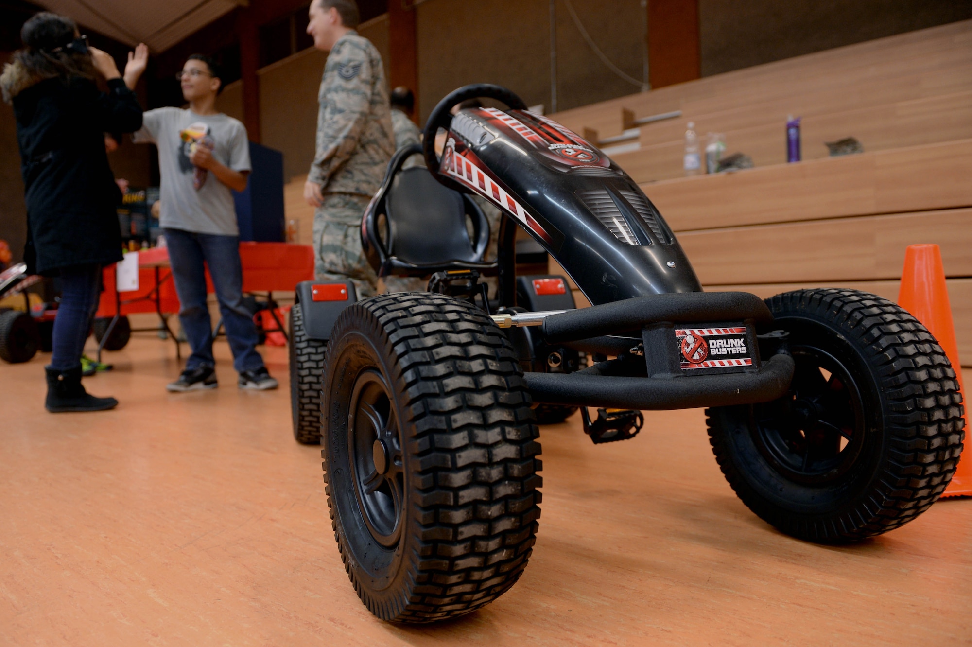 A “Drunk Busters” bike sits on a makeshift driving course during the 2014 Fall Harvest Health Fair at the Skelton Memorial Fitness Center at Spangdahlem Air Base, Germany, Nov. 5, 2014. The 52nd Medical Operations Squadron’s Alcohol and Drug Abuse and Treatment center put together the course to simulate the effects of “driving” while intoxicated. (U.S. Air Force photo by Airman 1st Class Timothy Kim/Released)