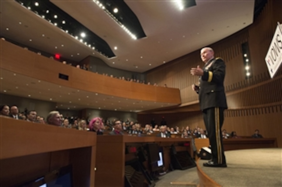 Army Gen. Martin E. Dempsey, chairman of the Joint Chiefs of Staff, makes remarks during a Veterans on Wall Street Symposium in New York, Nov. 5, 2014. 