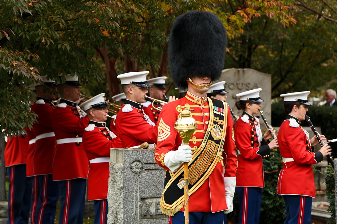 The Marine Band performed a gravesite ceremony honoring the 160th anniversary of its 17th Director John Philip Sousa on Nov. 6, 2014, at Congressional Cemetery in Washington, D.C. (U.S. Marine Corps photo by Staff Sgt. Brian Rust/released)