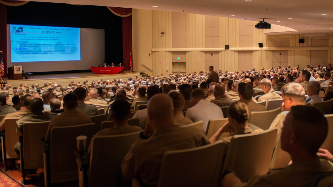Service members of all ranks and some from different countries listen to the leaders of Operation al-Fajr speak during The General Graves B. Erskine Distinguished Lecture Series panel discussion at Marine Corps Base Quantico, Va., on October 30, 2014. Retired Marine Lt. Gen. John F. Sattler, former Commanding General of I MEF, retired Marine Lt. Gen. Richard F. Natonski, former Commanding General of 1st Marine Division, retired Marine Lt. Gen. Keith J. Stalder, former Commanding General of 3rd Marine Aircraft Wing and retired Marine Lt. Gen. Richard S. Kramlich, former Commanding General of 1st Force Service Support Group.