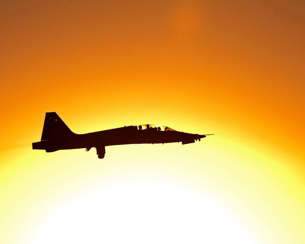A student pilot from the 80th Flying Training Wing assigned to the Euro-NATO Joint Jet Pilot training (ENJJPT) program takes off at sunrise in a T-38 Talon Oct. 30, 2014, at Sheppard Air Force Base, Texas. The ENJJPT program is a challenging and rigorous 55-week course that tests pilots’ nerves and produces some of the best pilots in the world. (U.S. Air Force photo/Danny Webb)  