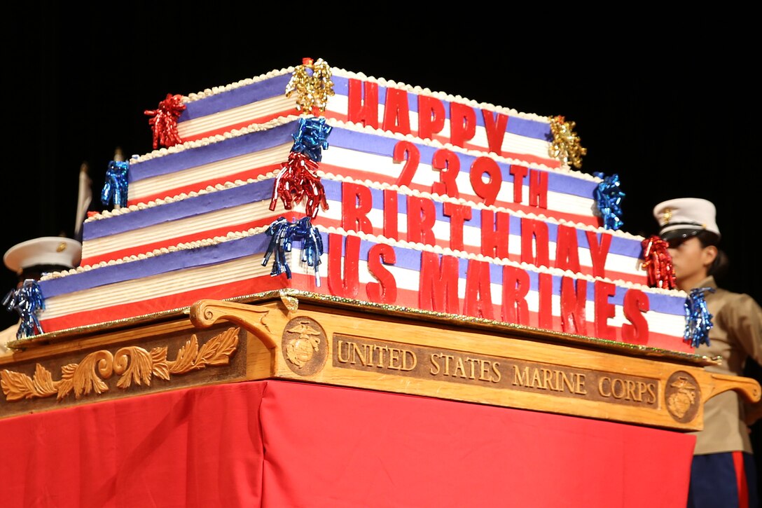 Marine Corps Base Camp Pendleton and I Marine Expeditionary Force hosted a birthday pageant to commemorate the 239th birthday of the Marine Corps at the Base Theater, Nov. 6. The event featured a historical uniform exhibition, a cake cutting ceremony, and a speech from Brig. Gen. Edward Banta, Commanding General, Marine Corps Installations-West.