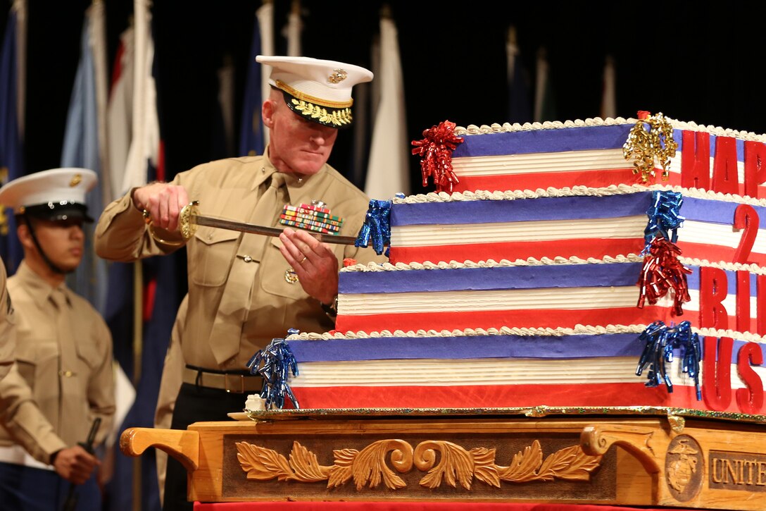 Marine Corps Base Camp Pendleton and I Marine Expeditionary Force hosted a birthday pageant to commemorate the 239th birthday of the Marine Corps at the Base Theater, Nov. 6. The event featured a historical uniform exhibition, a cake cutting ceremony, and a speech from Brig. Gen. Edward Banta, Commanding General, Marine Corps Installations-West.