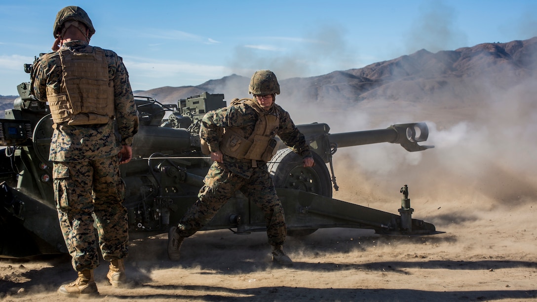 Marines with Battery B, 1st Battalion, 11th Marine Regiment, conduct a direct fire exercise aboard Marine Corps Base Camp Pendleton, Calif., Nov. 3, 2014. The training re-established specific close-quarters firing skills with the Marines, ensuring successful future combat operations.
