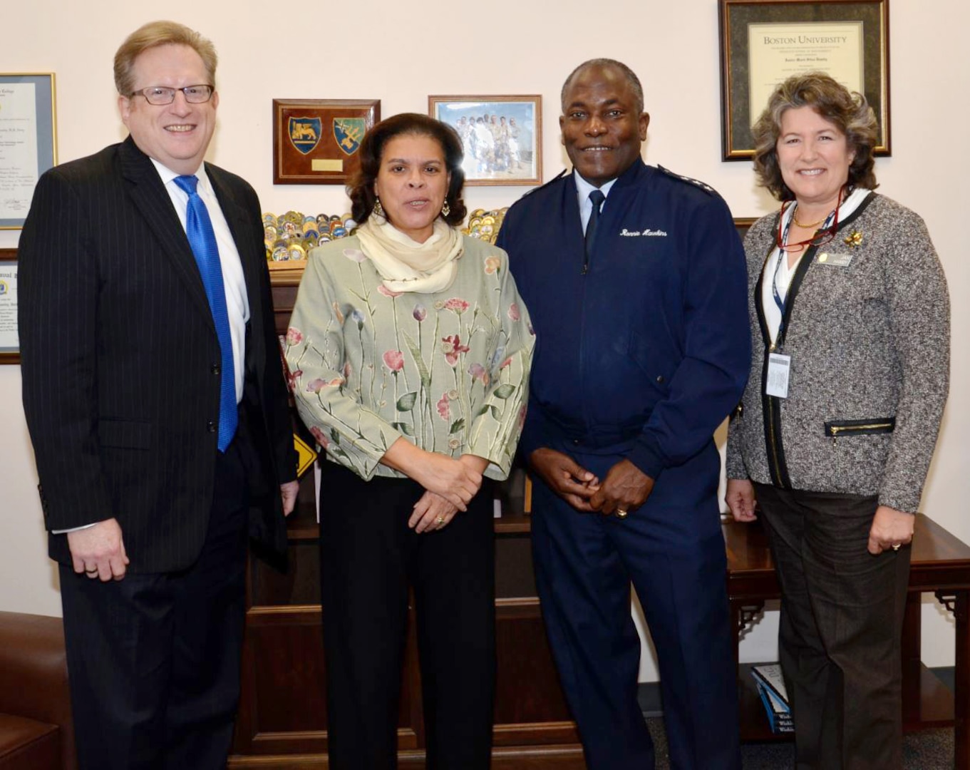 (left to right) Nathan Maenle, Ambassador Wanda Nesbitt, Lt Gen Ronnie Hawkins, and Chancellor Jan Hamby met to discuss the DISA Executive Leader Education Program at NDU.  
