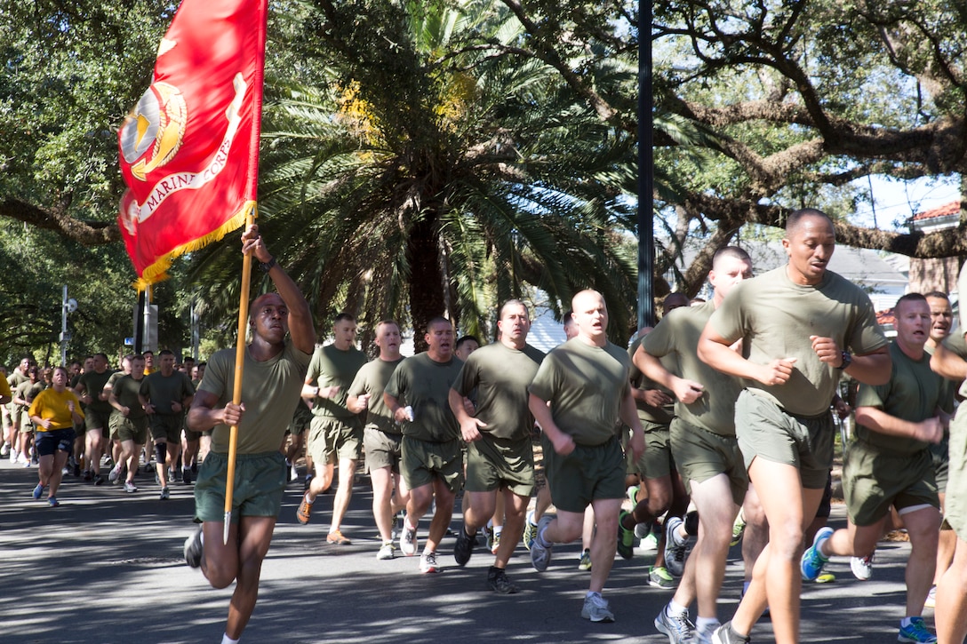 Marines from Marine Forces Reserve run three miles to celebrate the United States Marine Corps’ 239th birthday in New Orleans, La., Nov. 7, 2014. The Marine Corps was founded Nov. 10, 1775 at Tun Tavern in Philadelphia, Pa.