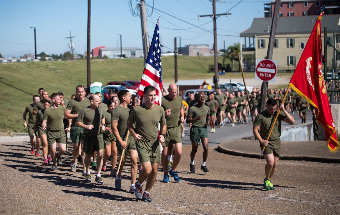 Marines from Marine Forces Reserve participate in a 3-mile motivational run Nov. 7, 2014 in New Orleans, La. to commemorate the Marine Corps' 239th birthday. On Nov. 10, 2014, Marines will celebrate the 239th anniversary of the Corps founding in 1775.
