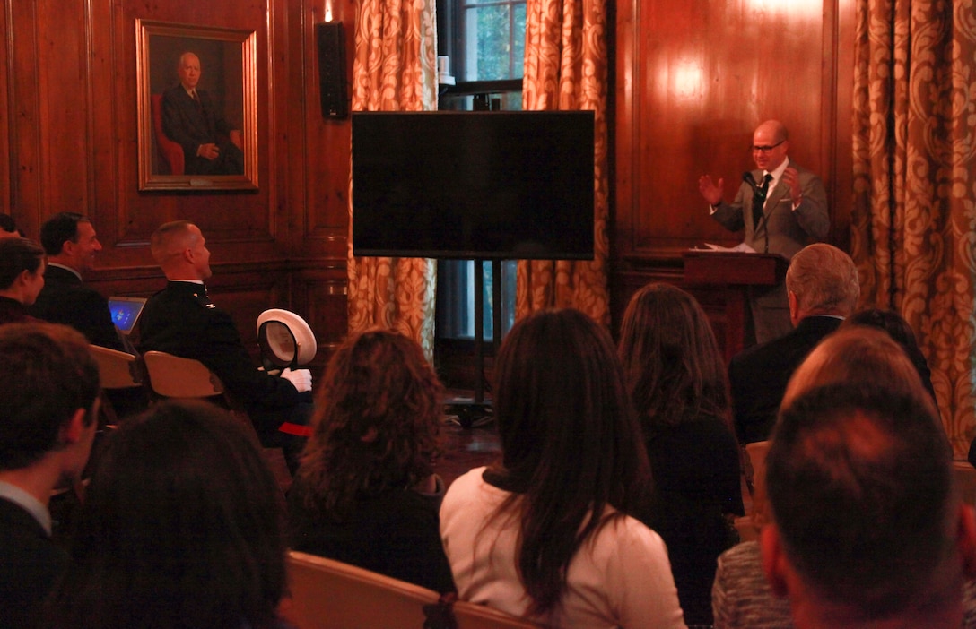 NEW YORK-- Max Boot speaks during a Marine Corps birthday celebration with the Council on Foreign Relations, Nov. 6. “I think one of the great strengths of the Marine Corps is its sense of history and this is a great way to bring this sense of history home,” said Boot author  and the event’s guest speaker.  